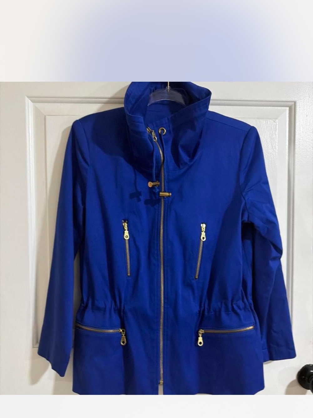 Women's Royal Blue Utility Jacket with Gold Zipper Details